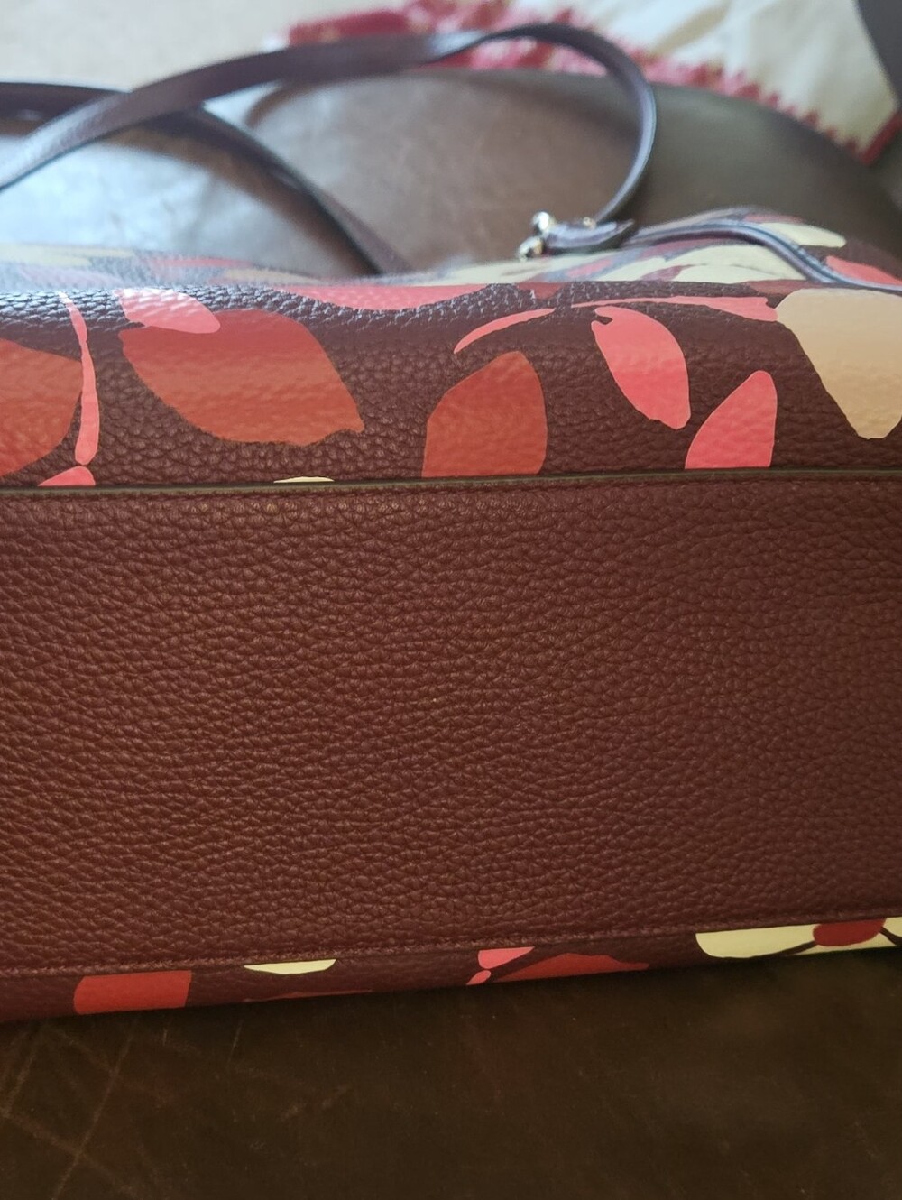 kate spade Burgundy Floral Leather Shoulder Bag with Pink & White Accents - Picture 3 of 8